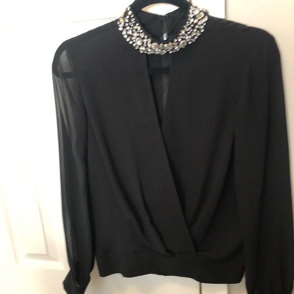Bebe organza blouse with crystal beaded collar